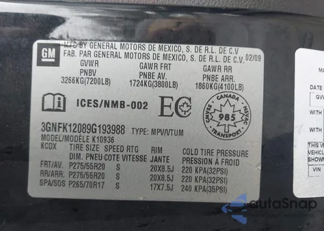 2009 Chevrolet Avalanche 1500 Ls z USA, uszkodzony, nr VIN 3GNFK12089G193988